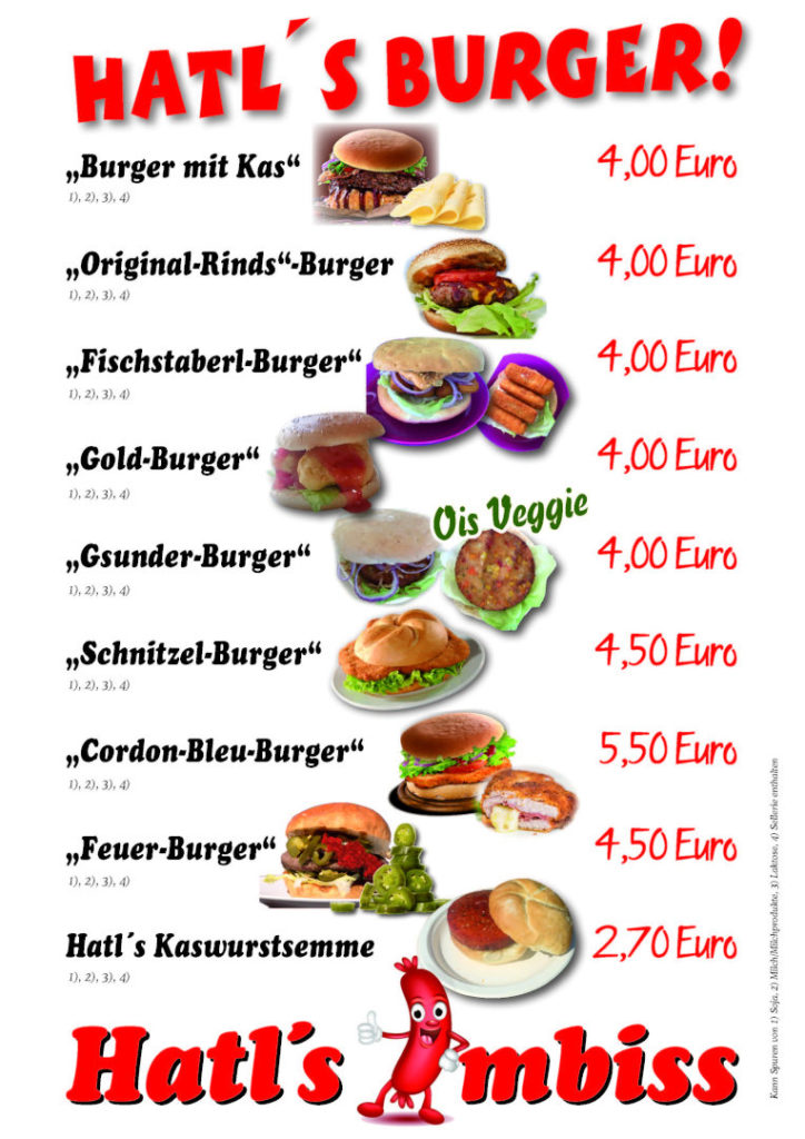 Speisekarte Burger - Hatl's Imbiss